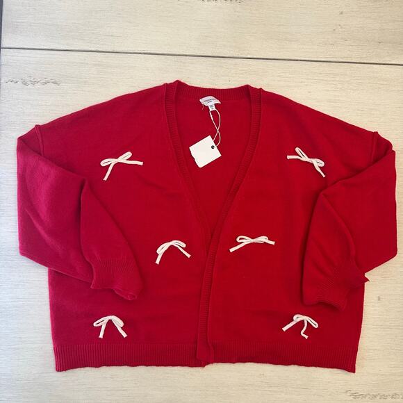 Annie Wear Women's Red Holly Jolly Bow Open Sweater XL NWT - Picture 3 of 10